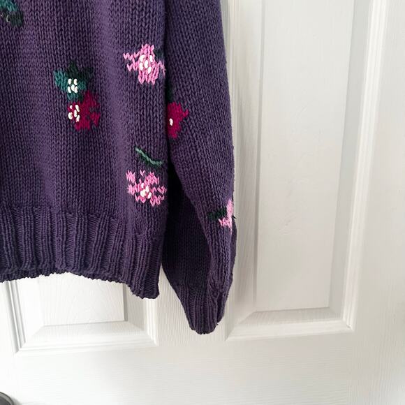 Outback Red Heirloom Collection Purple Handknit Pink Floral Rose Vintage Sweater - Picture 5 of 11